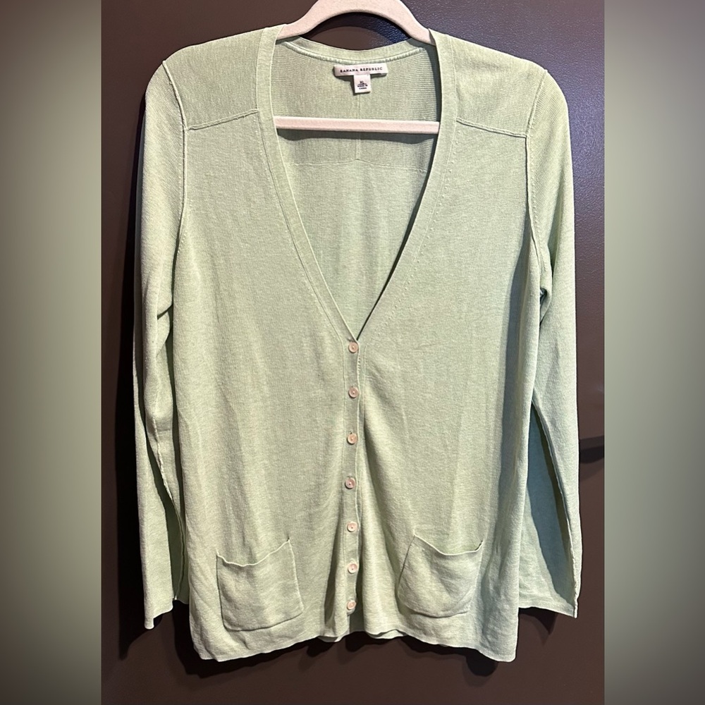 Banana Republic Near Vintage Mint Silk Blend Cardigan Size XL Lightweight